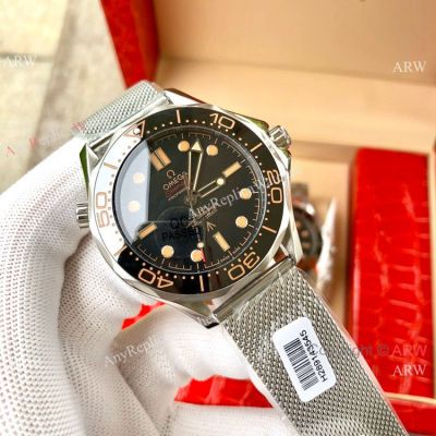 Omega Seamaster 007 Replica  No Time To Die Watch Stainless Steel Mesh Strap